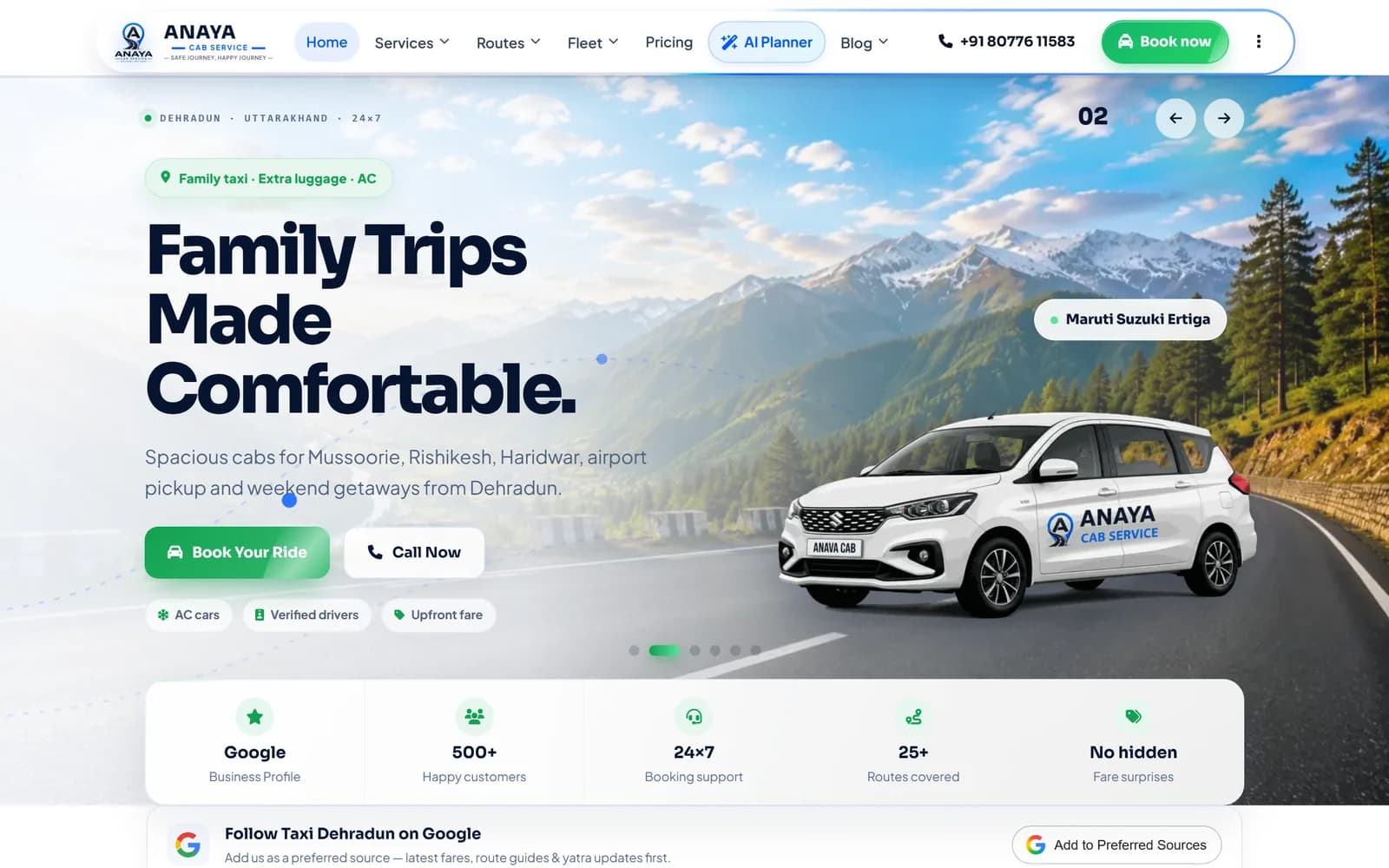 Anaya Cab Service / TaxiDehradun website — desktop view