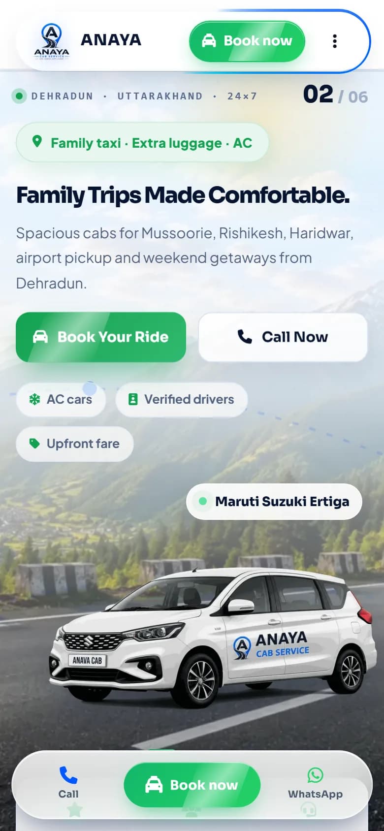 Anaya Cab Service / TaxiDehradun website — mobile view