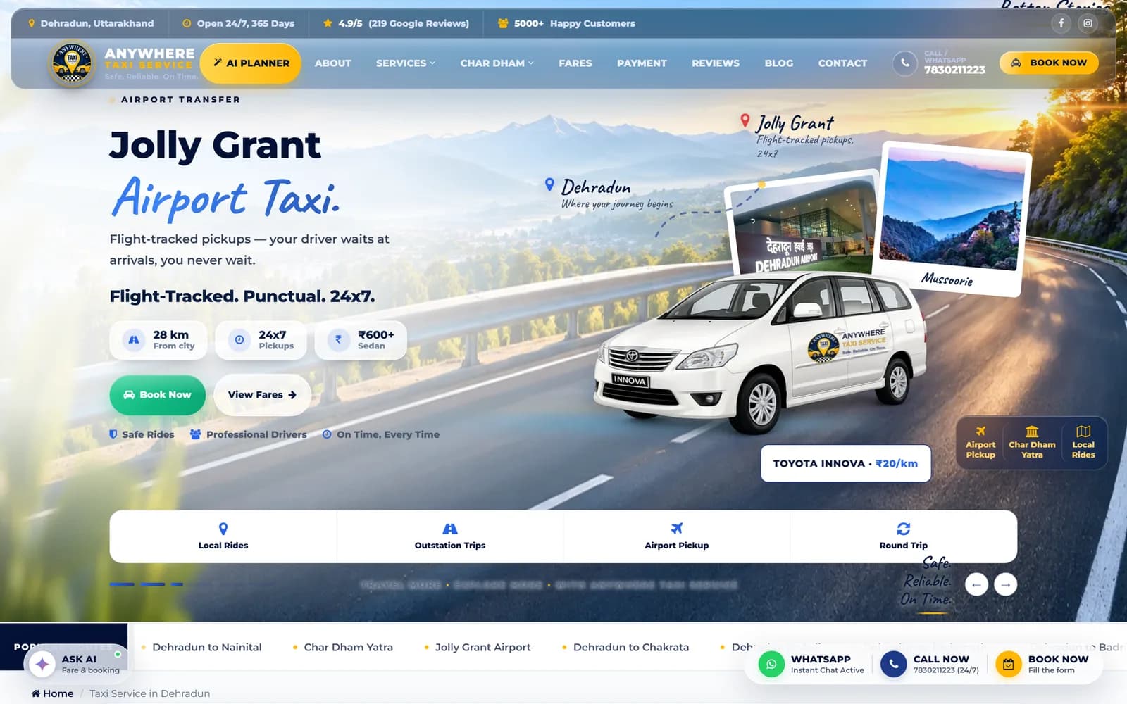 Anywhere Cab website — desktop view