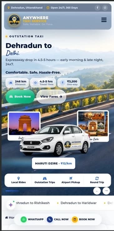 Anywhere Cab website — mobile view