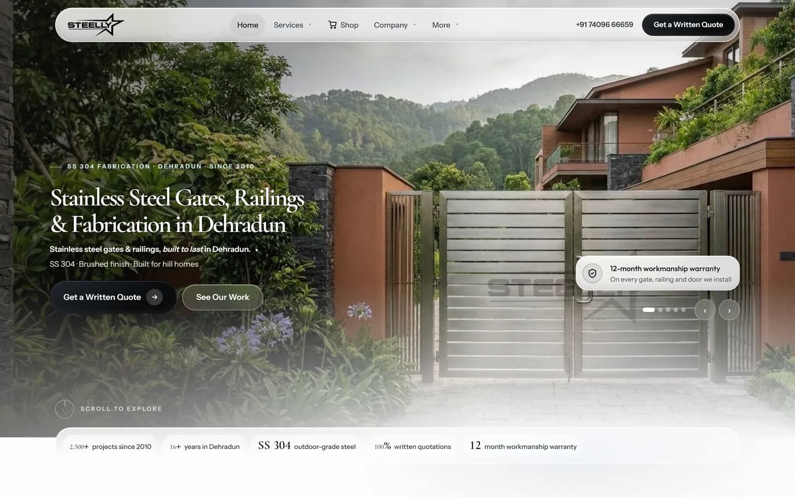 Steelly website — desktop view