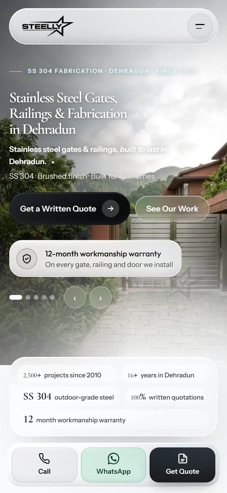 Steelly website — mobile view