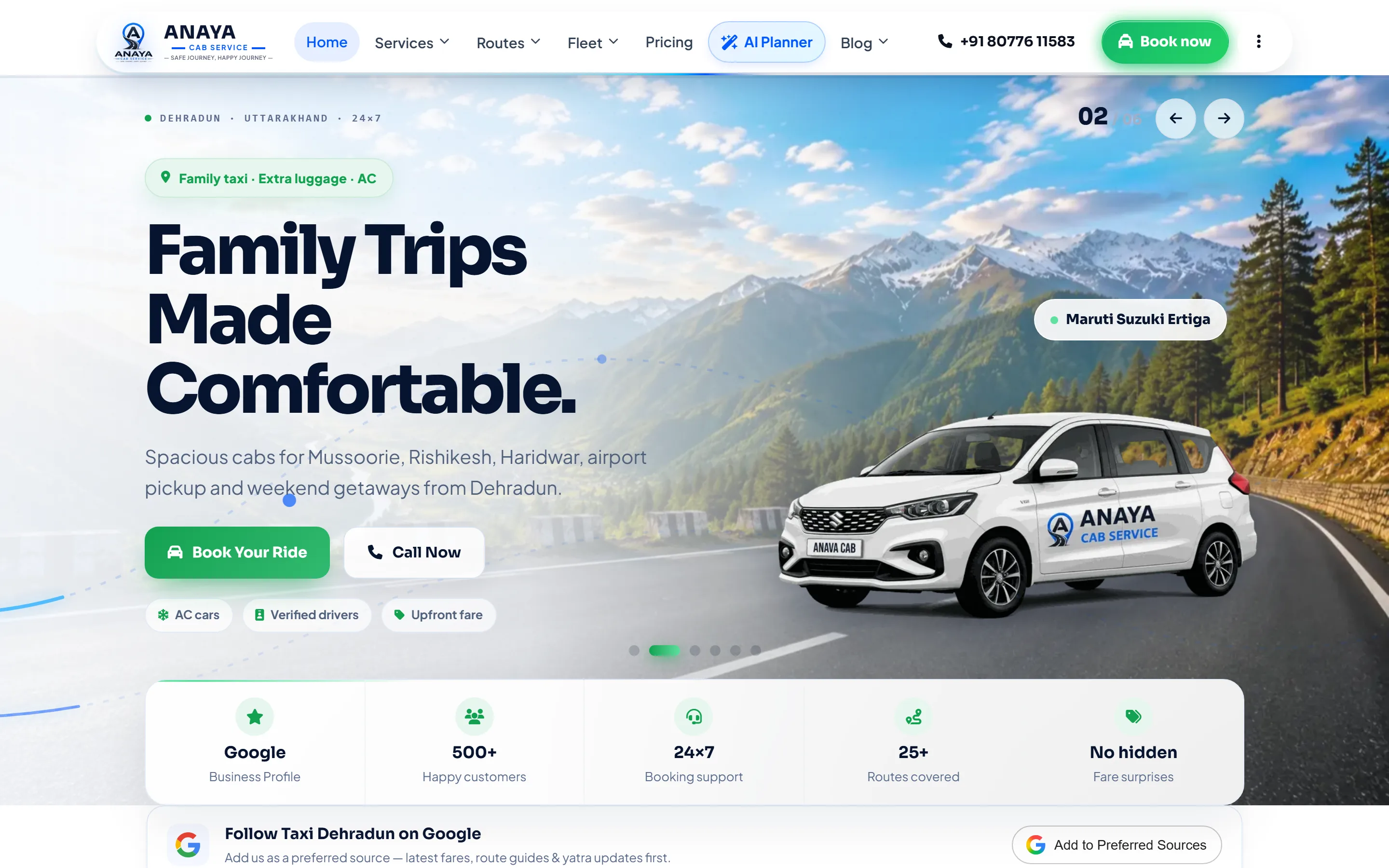 Anaya Cab Service / TaxiDehradun website — desktop view