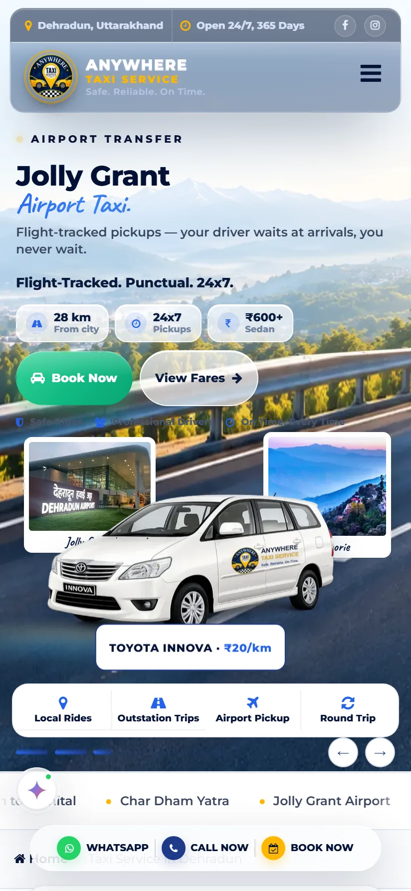 Anywhere Cab — mobile view