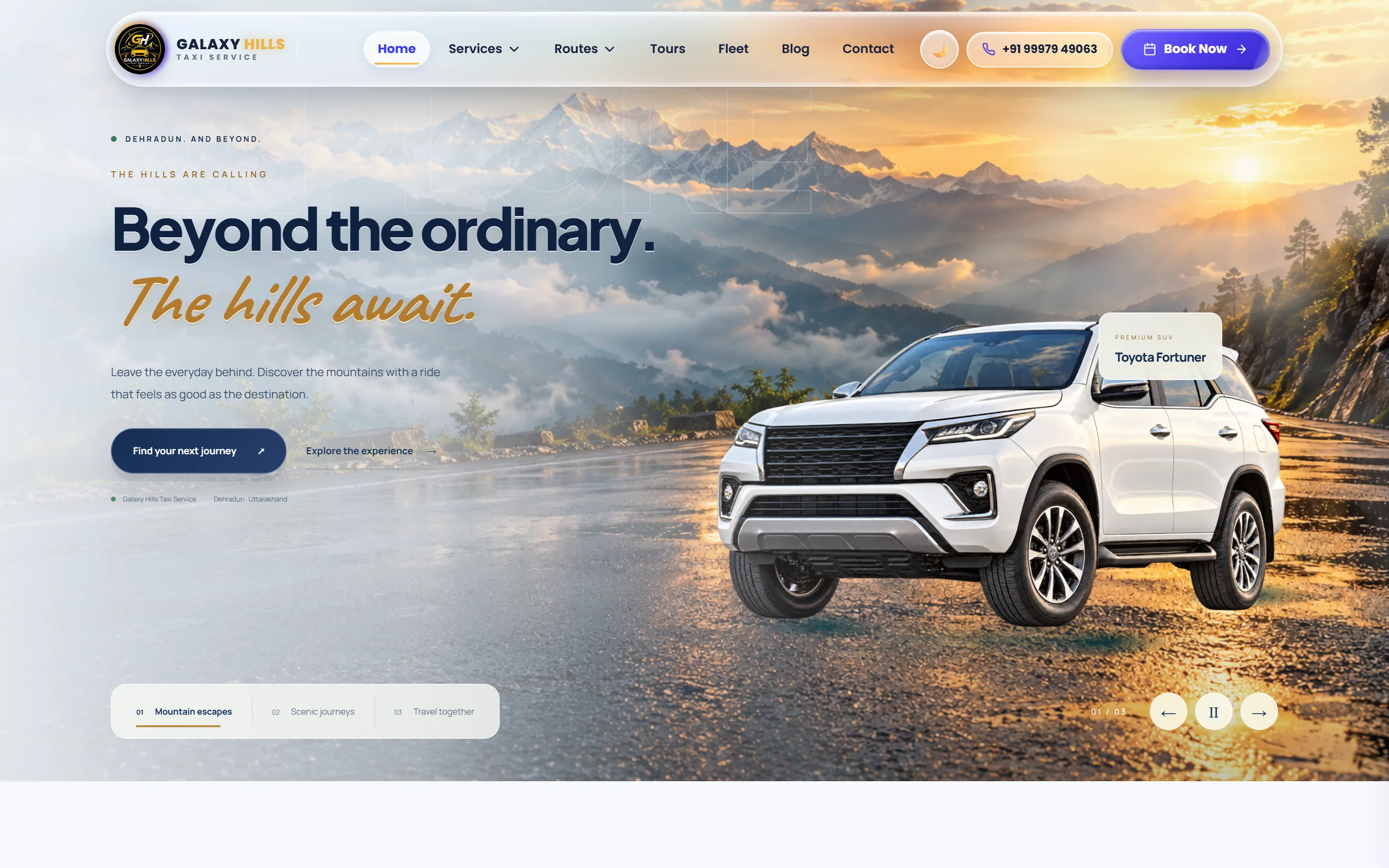 Galaxy Hills Taxi Service website — desktop view