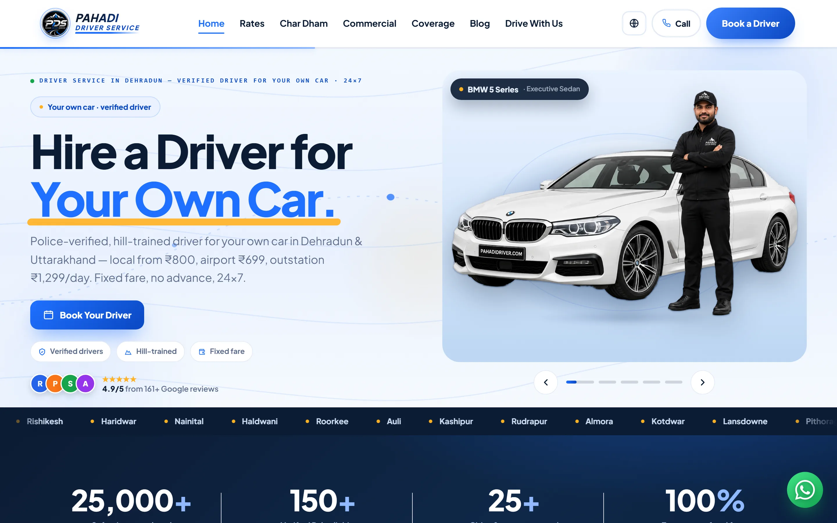 Pahadi Driver website — desktop view