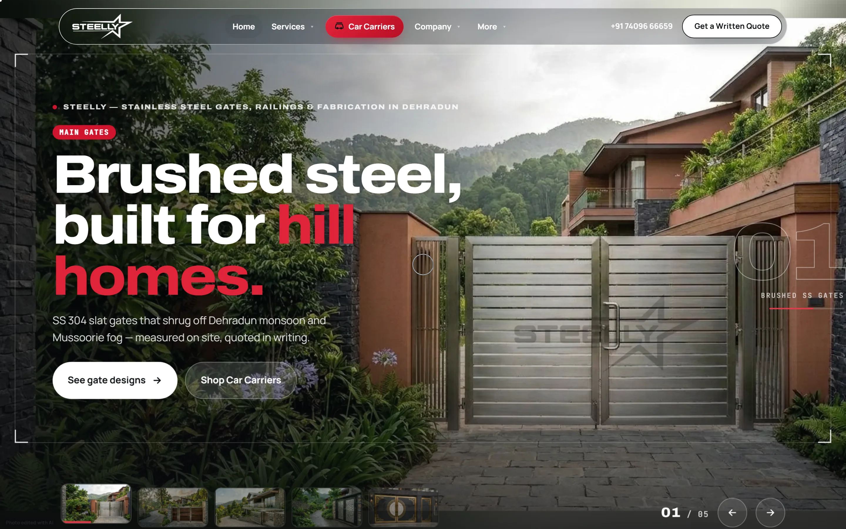 Steelly website — desktop view